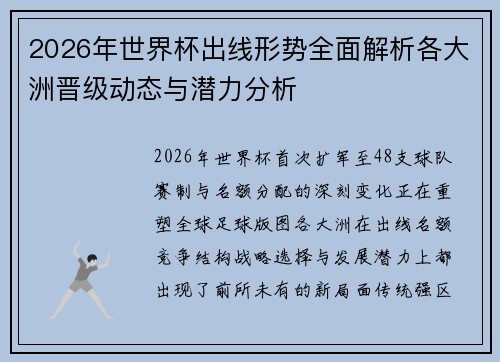 2026年世界杯出线形势全面解析各大洲晋级动态与潜力分析