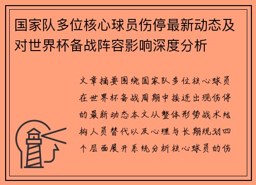 国家队多位核心球员伤停最新动态及对世界杯备战阵容影响深度分析